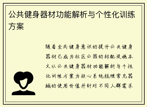 公共健身器材功能解析与个性化训练方案